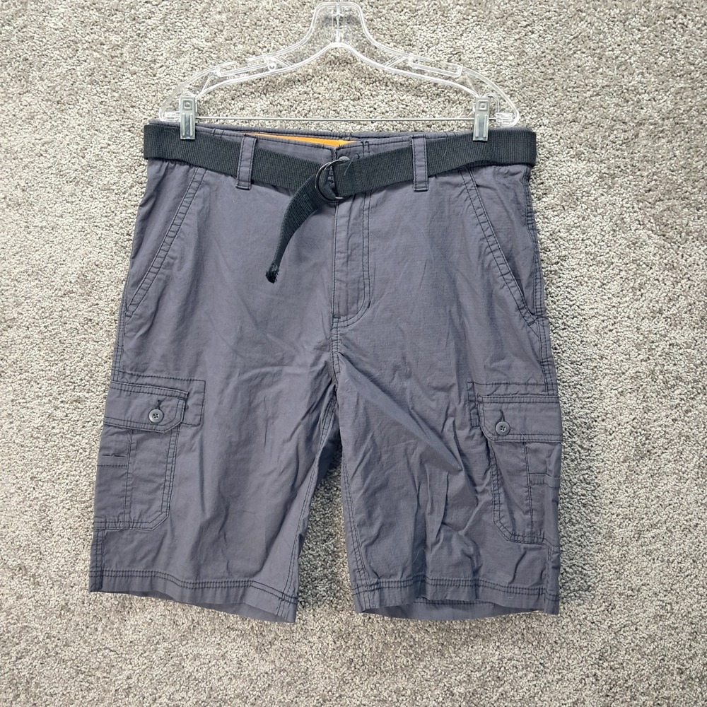 WearFirst Mens Cargo Shorts 34 Charcoal Gray Ripstop Belted Stretch Cotton 7044